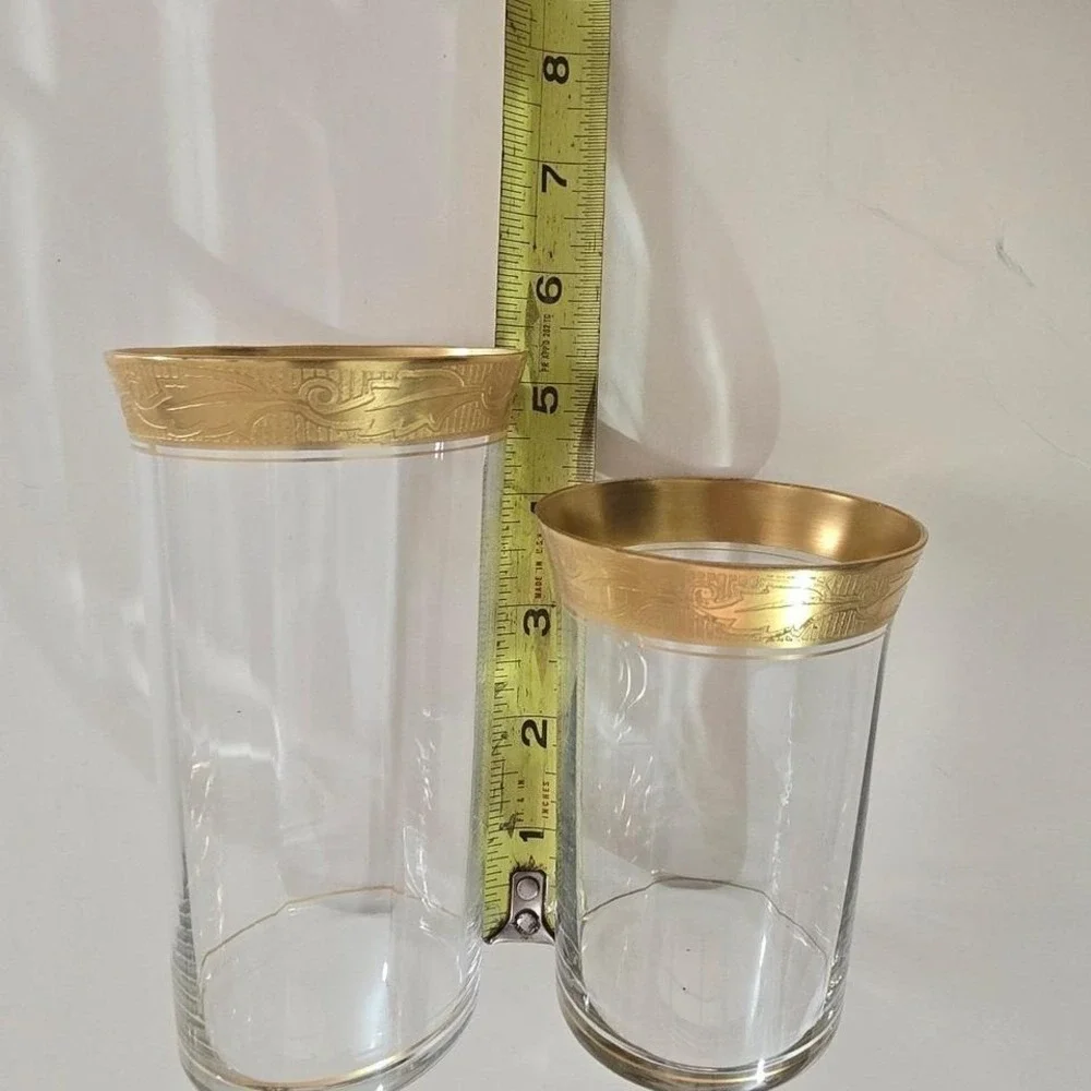 MCM Tiffin? Gold Rimmed Glassware‎ Set 7pc Mid-Century Modern Barware Clear Gold